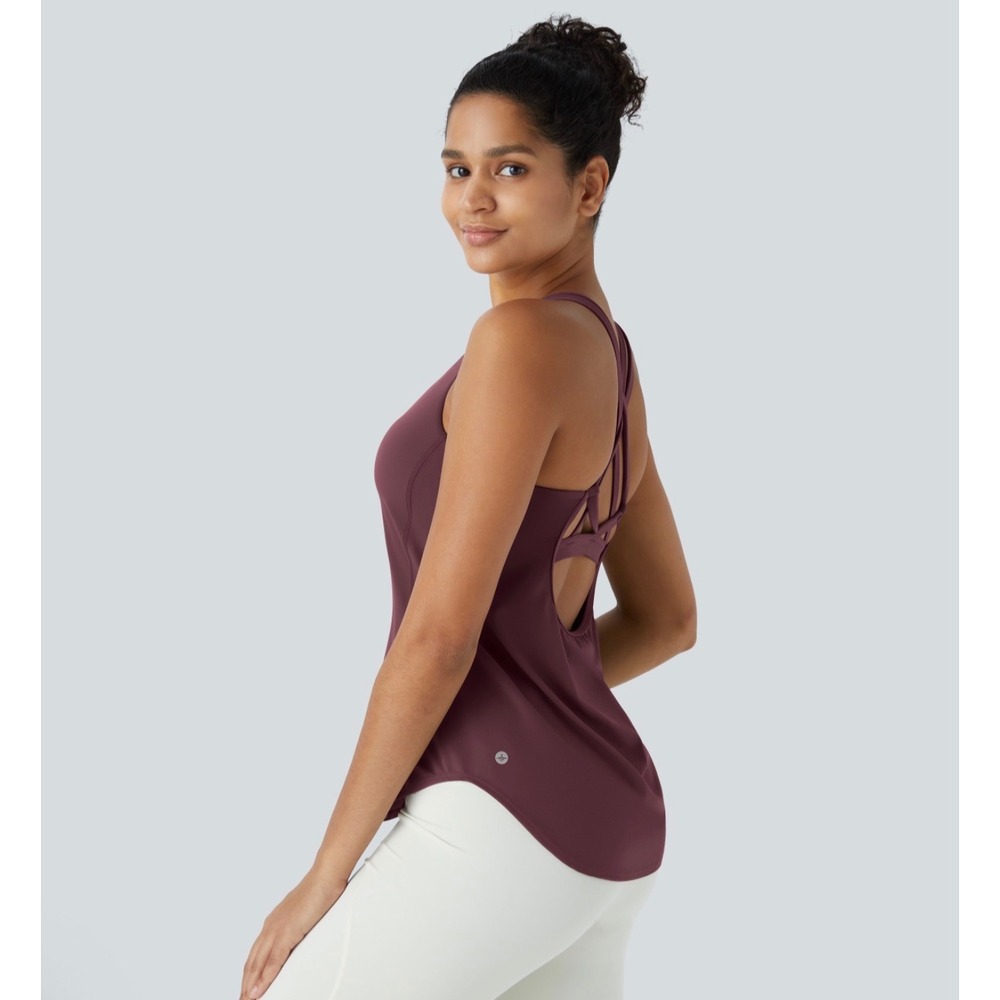 Halara UltraSculpt Round Neck Curved Hem Workout Tank Top Purple Small NWT